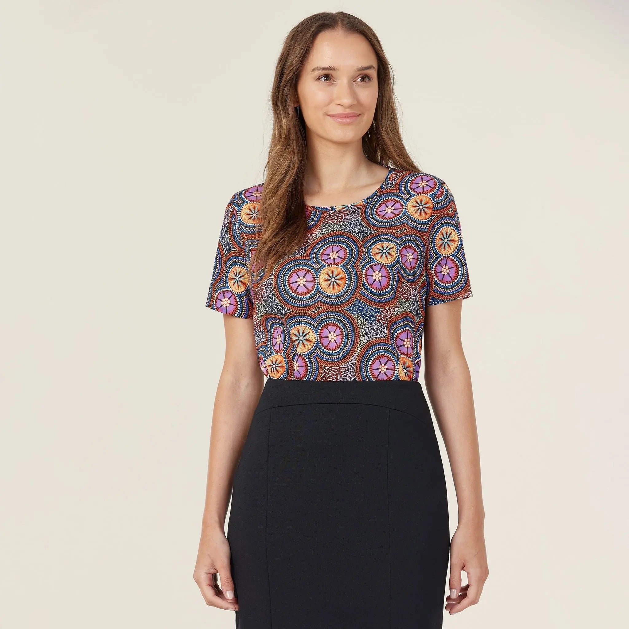 NNT Bush Tucker Indigenous Print Blouse CATUSV - City Workwear